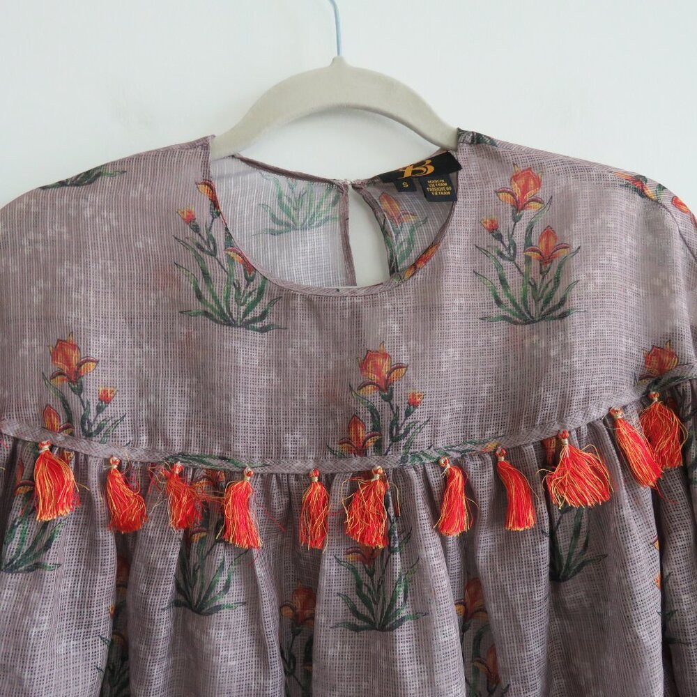 SACHIN + BABI Acacia Floral Tasseled Sheer Boho Blouse - Size S - Picture 4 of 15